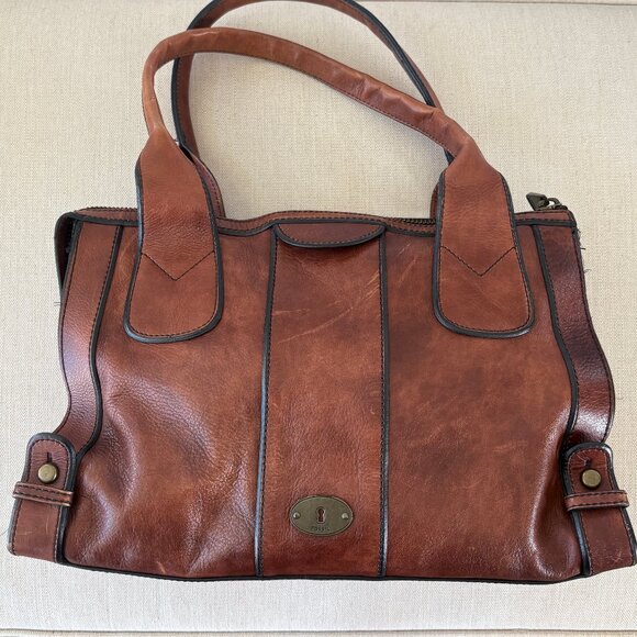 Fossil Large Zippered Vintage Leather Satchel - Picture 6 of 10